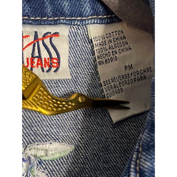 Bill Bass Medium Vest Vintage 90s Denim Embroidered Floral Rhinestone Y2K Rose - Picture 6 of 9